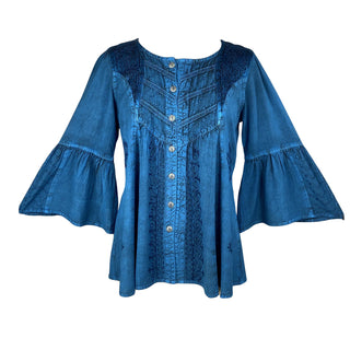 307 B Medieval Bohemian Embroidered Bottom Shirt Blouse - Agan Traders, Blue
