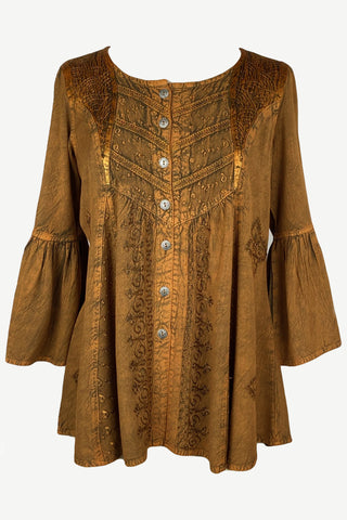 307 B Medieval Bohemian Embroidered Bottom Shirt Blouse - Agan Traders, Rust