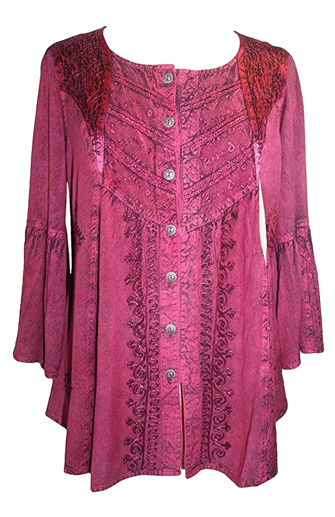 27 707 B Women's Boho Medieval Embroidered Button Down Full Sleeve