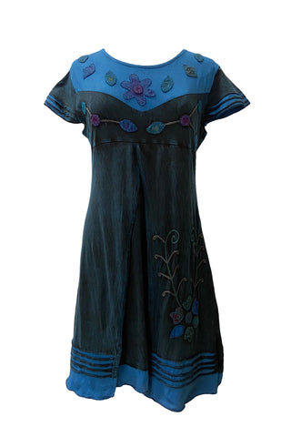 R 309 DR Rib Cotton Light Weight Razor Cut Patched Summer Cap Sleeve Knee Length Dress  - Agan Traders, Blue