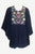 Rayon Crape Bohemian Medieval Short Wide Sleeve Embroidered Tunic Blouse - Agan Traders, Navy