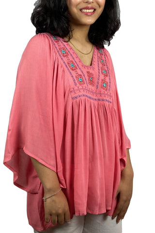 Rayon Crape Boho Gypsy Medieval Tunic Tee Blouse - Agan Traders, Pink