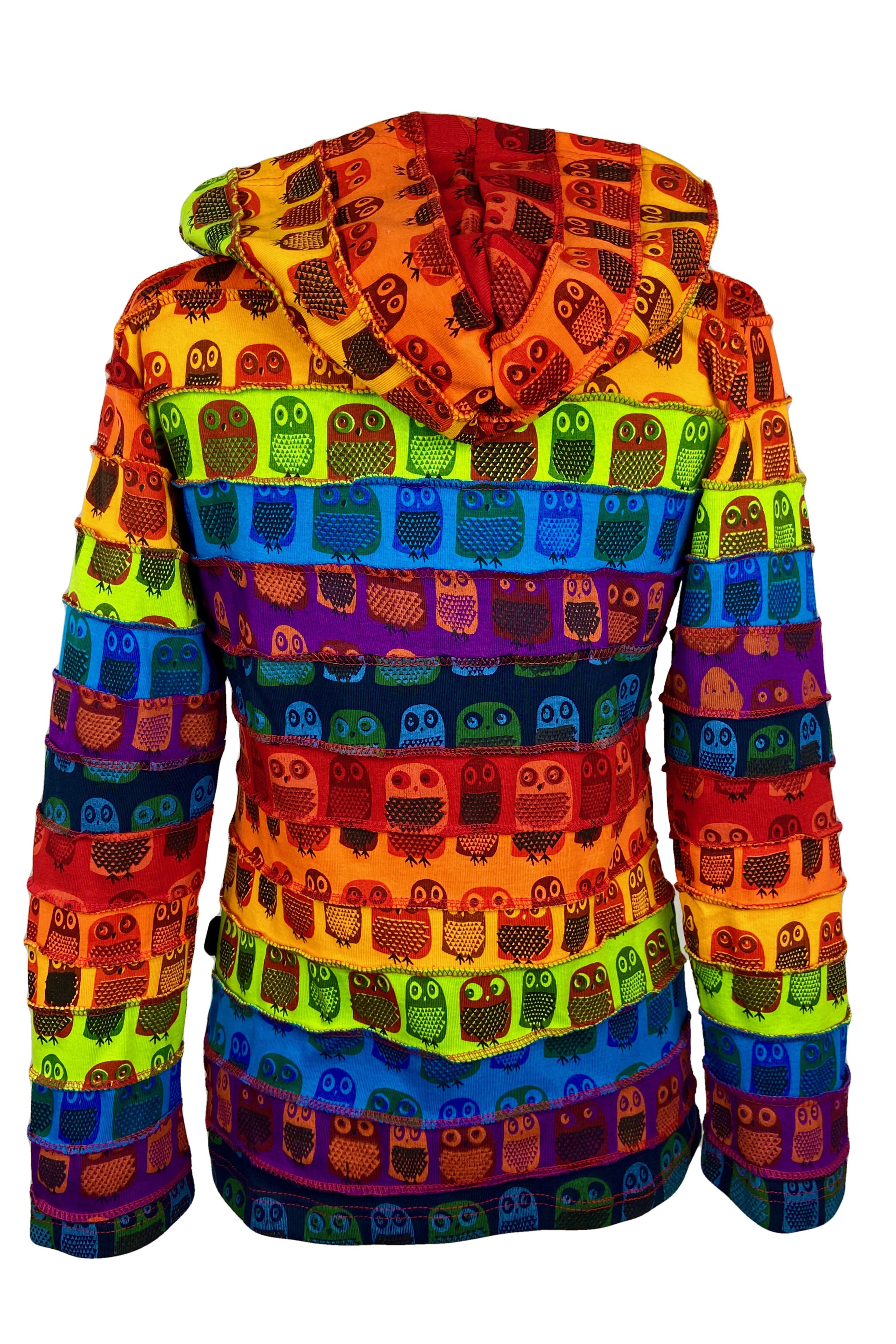 364 RJ Rainbow Owl Printed Vibrant Hoodie Hippie Gypsy Cotton Bohemian Rib  Jacket