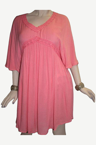 Rayon Crape Medieval Peasant Vintage Short Baby Doll Dress - Agan Traders, Peach
