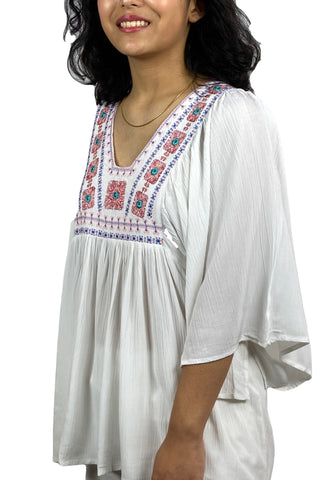 Rayon Crape Boho Gypsy Medieval Tunic Tee Blouse - Agan Traders, White