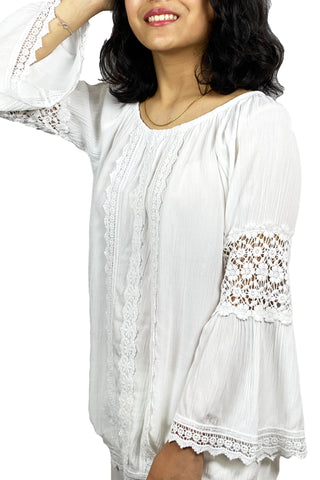 3873 B Rayon Bohemian Lace Sleeve Summer White Medieval Top Blouse