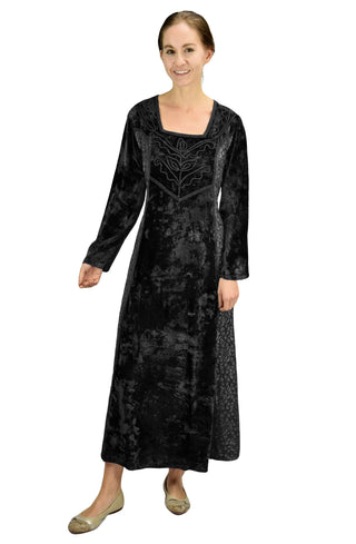 Renaissance Gothic Roman Medieval Velvet Long Dress Gown - Agan Traders, Black