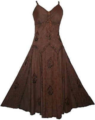 Gothic Summer Spaghetti Strap Embroidered Sleeveless Dress - Agan Traders, Rust