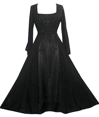 003 DR Square Neck Lace Overlay Gothic Corset Bell Sleeve Dress Gown - Agan Traders