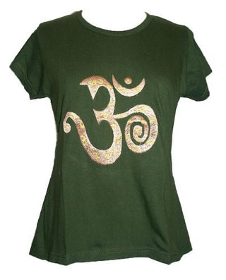 Om Embroidered Stretchy Yoga Tee - Agan Traders, Army Green