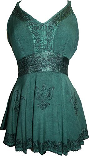 Medieval Gypsy Embroidered Spaghetti Strap Tank Top - Agan Traders, Hunter Green