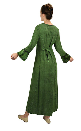 Gothic Embroidered Flare Corset Satin Long Dress Gown - Agan Traders, Green