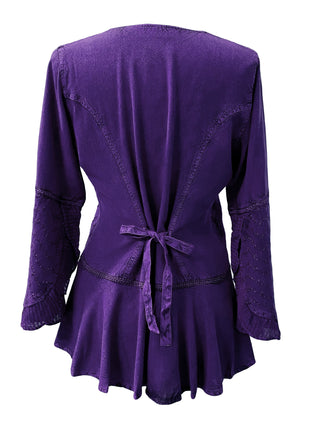 503 B Rich Luxury Gypsy Medieval Mandarin Renaissance Blouse Top - Agan Traders, Purple