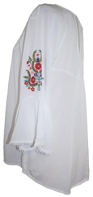 Rayon crape Bohemian Medieval Embroidered Top Blouse - Agan Traders, White