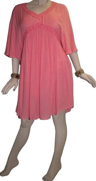 Rayon Crape Medieval Peasant Vintage Short Baby Doll Dress - Agan Traders, Peach