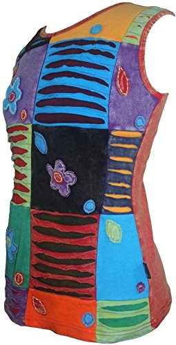 Cotton Viscose Vibrant Patch Razor Cut Embroidered Cap Sleeve Top Blouse - Agan Traders, Multicolor