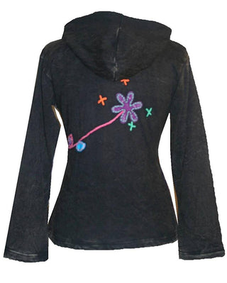 Funky Cotton Multi Patched Bohemian Fleece Hoodie Jacket - Agan Traders, Charcoal
