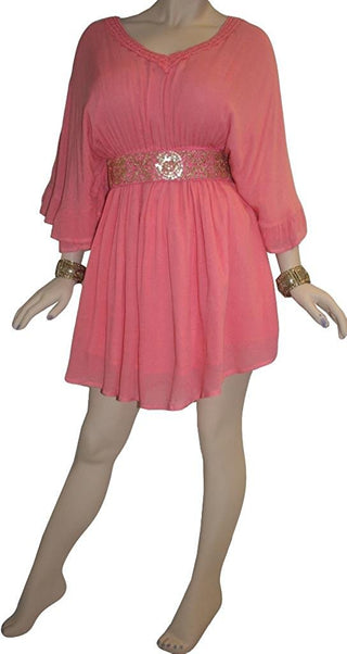 Rayon Crape Medieval Peasant Gothic Short Baby Doll Dress - Agan Traders, Peach