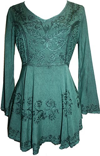02 B Victorian Gothic Embroidered Diamond Neck Flare Tunic Blouse ...