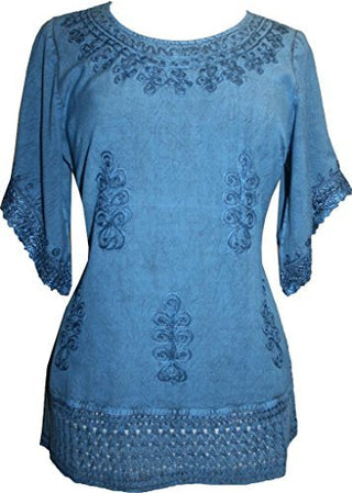 Medieval Renaissance Peasant Gypsy Ari Lace Blouse Top - Agan Traders, Teal Blue