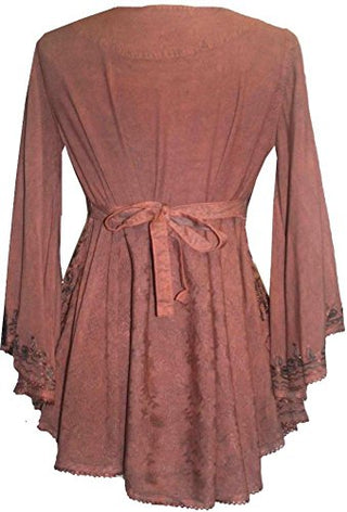 Medieval Butterfly Bell Sleeve Flare Blouse - Agan Traders, Rust Brown