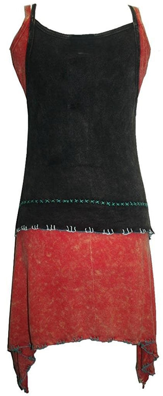 RD 09 Bohemian Light Weight Knit Cotton Summer Spaghetti Strap Sun Dress - Agan Traders, Black Red