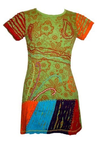 Knit Viscose Razor Cut Embroidered Light Weight Summer Short Baby Doll Dress - Agan Traders, Lime