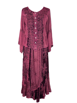 Rayon Velvet Gypsy Medieval Renaissance Scallops Vintage Skirt - Agan Traders, Plum