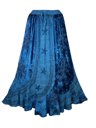 Rayon Velvet Gypsy Medieval Renaissance Scallops Vintage Skirt - Agan Traders, Blue