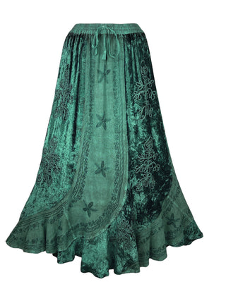 Rayon Velvet Gypsy Medieval Renaissance Scallops Vintage Skirt - Agan Traders, Green