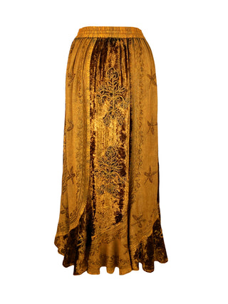 Rayon Velvet Gypsy Medieval Renaissance Scallops Vintage Skirt - Agan Traders, Old Gold