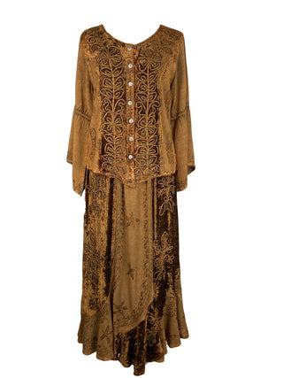 Rayon Velvet Gypsy Medieval Renaissance Scallops Vintage Skirt - Agan Traders, Rust