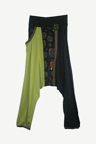 LPS 574 Bohemian Funky Hippie Knit Cotton Afghani Harem Pant Trouser - Agan Traders, Green Black