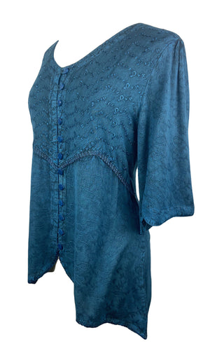 Bohemian Ari Embroidered Button Down Tunic Blouse ~ 604 B  - Agan Traders, Blue