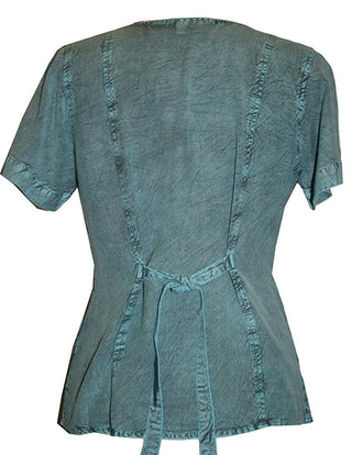 Medieval Renaissance Gypsy Ruffle Cross Blouse - Agan Traders, Turquoise
