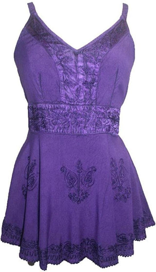 Medieval Gypsy Embroidered Spaghetti Strap Tank Top - Agan Traders, Purple
