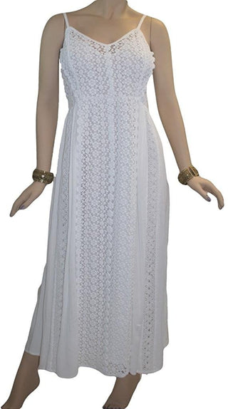 Rayon Crape Medieval Peasant Net Spaghetti Strap Dress - Agan Traders, White