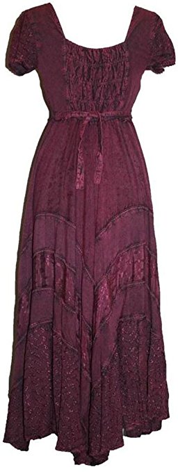 Rayon Embroidered Flare Gothic Corset Dazzling Dress Gown - Agan Traders, Burgundy