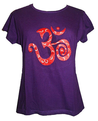 Om Embroidered Stretchy Yoga Tee - Agan Traders, Purple