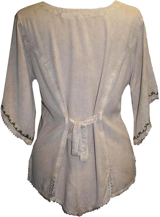 Scooped Neck Medieval  Embroidered Blouse - Agan Traders, Beige