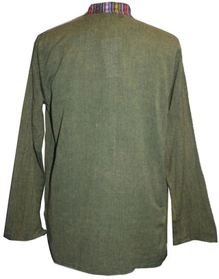 Lightweight Cotton Yoga Casual Shirt Mandarin Henley Style - Agan Traders, Army Green