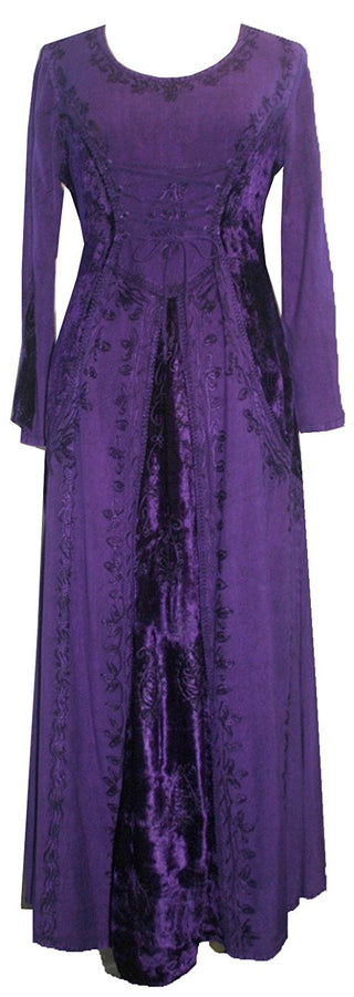 Scooped Neck Bohemian Rayon Velvet Corset Long Dress Gown - Agan Traders, Purple