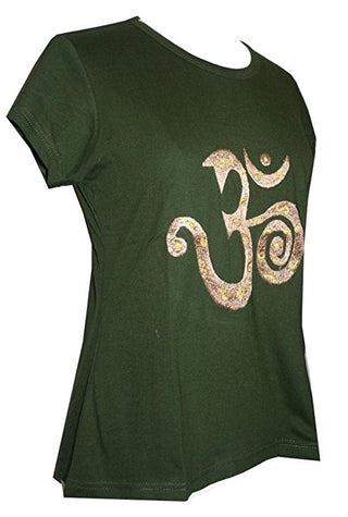 Om Embroidered Stretchy Yoga Tee - Agan Traders, Army Green