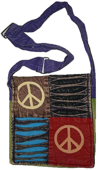 Assorted Patchwork Messenger Bag With Peace Symbol Razor Cut - Agan Traders, Peace Multi