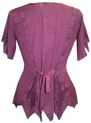Gypsy Medieval Netted Assymetrical Vintage Top Blouse - Agan Traders, Plum Burgundy