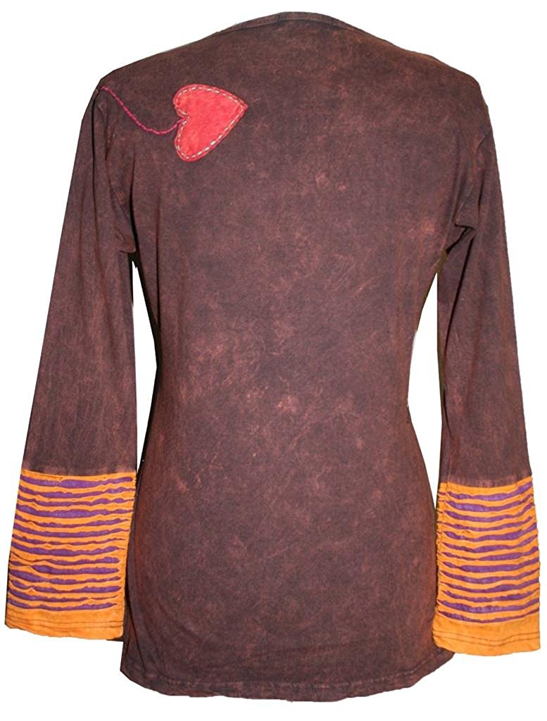 Agan Traders Women's Boho Rib Knit Sweatshirt - Hand-Embroidered Patchwork, Distressed Cotton Long Sleeve Top