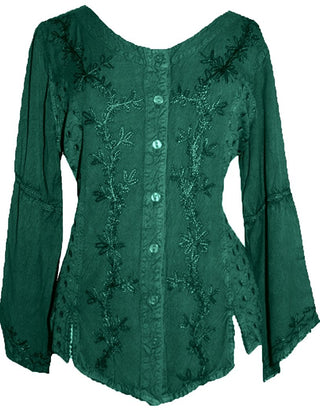 Flower Embroidered Blouse - Agan Traders, Hunter Green