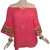 Rayon crape Bohemian Medieval Bell Sleeve Embroidered Rope Tie Tunic Blouse - Agan Traders, Coral