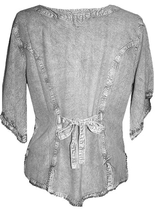 Scooped Neck Medieval  Embroidered Blouse - Agan Traders, Silver Grey