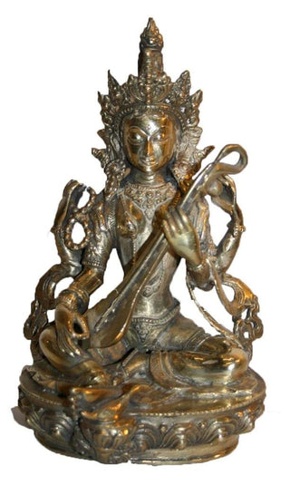 Agan Traders Bronze Saraswati Goddess of Wisdom Statue Fair Trade Nepal (8.5 inches; 3.5 lb) - Agan Traders